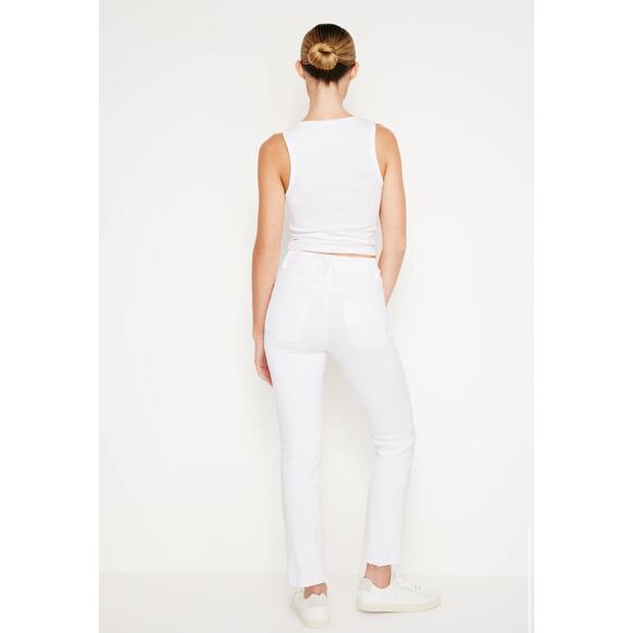 Good American Good Legs Straight Mid-Rise Jeans, Color White, Size 14 - Picture 3 of 8